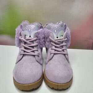 Toddler Winter Deer Face Faux Fur Bootie Size Toddler 5 Lavender NEW